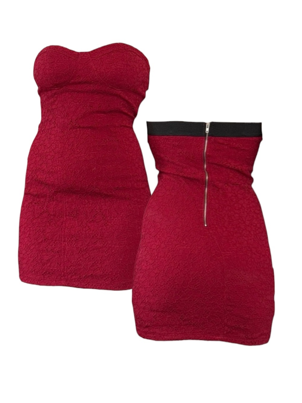 Elegant Strapless Red Lace Dress